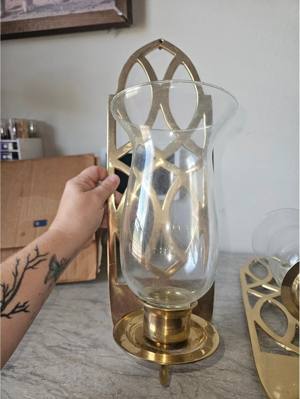 Vintage brass wall scones- small scuffs
